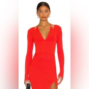NICHOLAS Amara Knit Halter Mixed Rib Long Sleeve Top in Flame NEW